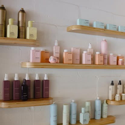 Pastel product display shelves